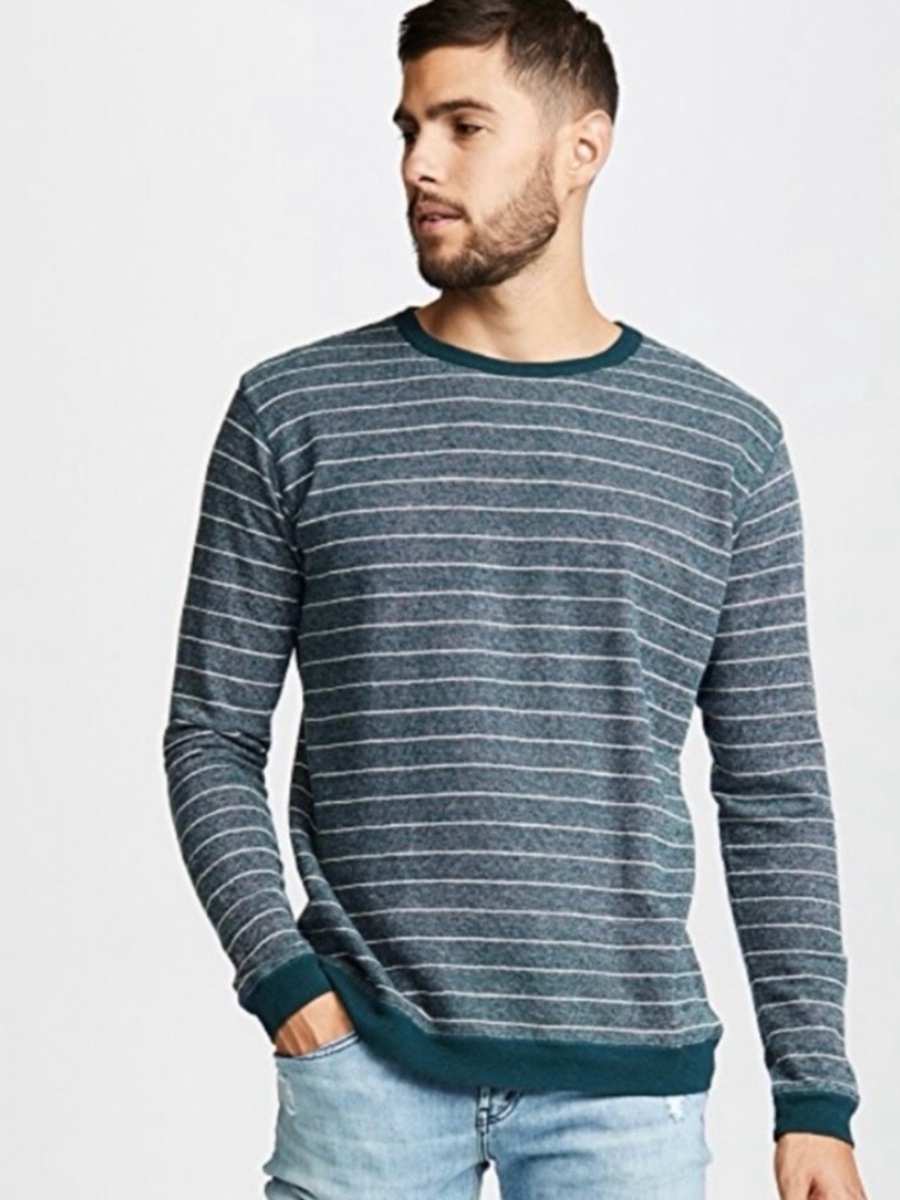 Mollusk Hemp Black White Stripes Cotton & Hemp Crewneck Tee Shirt Sweatshirt.